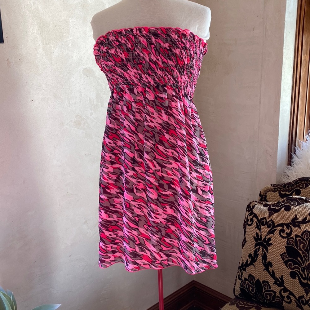 OP ocean pacific XL juniors reversible neon pink camo reversible smocked dress